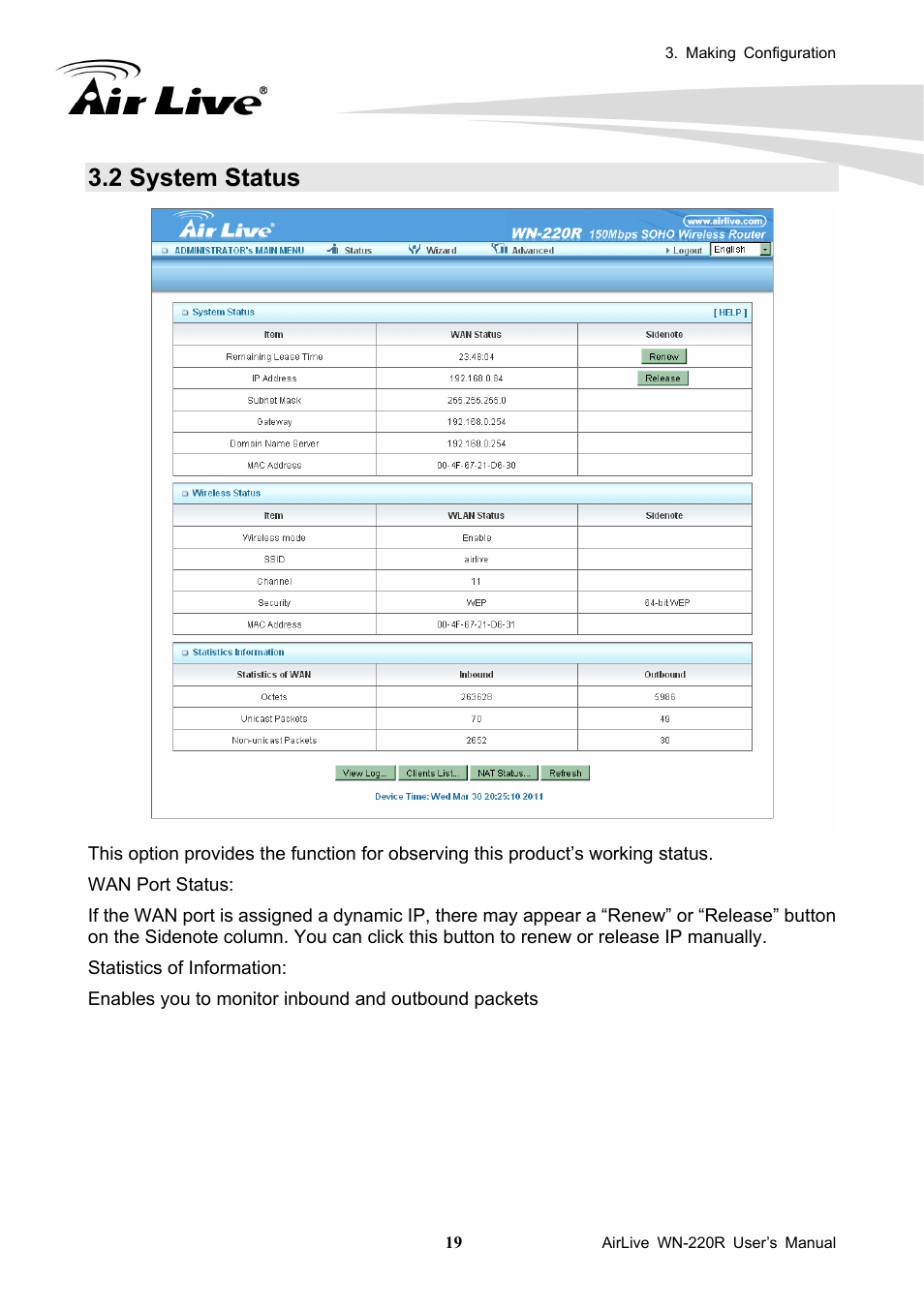 2 system status | AirLive WN-220R User Manual | Page 23 / 81