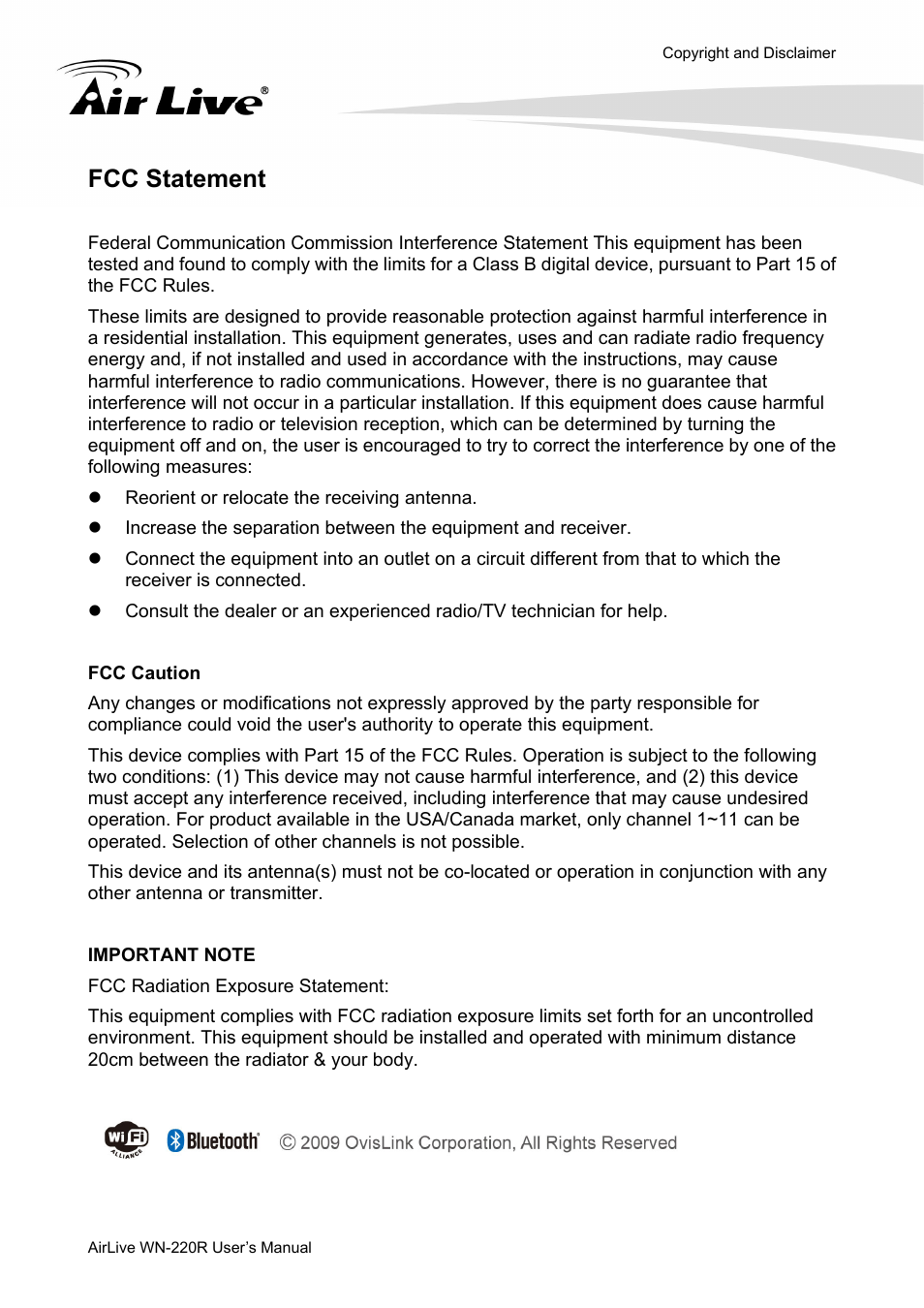 Fcc statement | AirLive WN-220R User Manual | Page 3 / 81