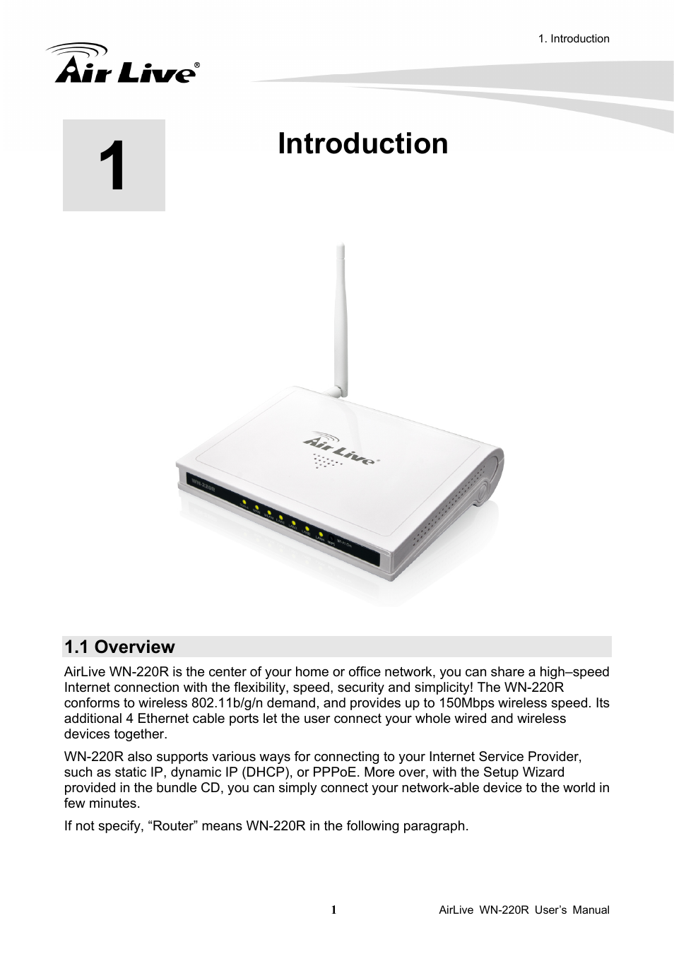 Introduction, 1 overview | AirLive WN-220R User Manual | Page 5 / 81