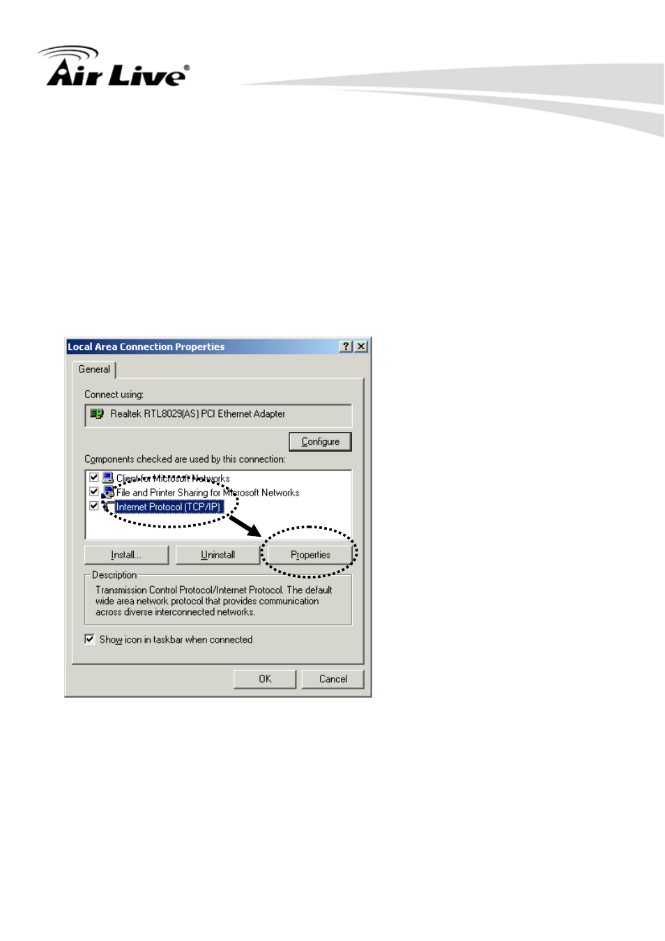 2-2 windows 2000 ip address setup | AirLive WN-250R User Manual | Page 21 / 160