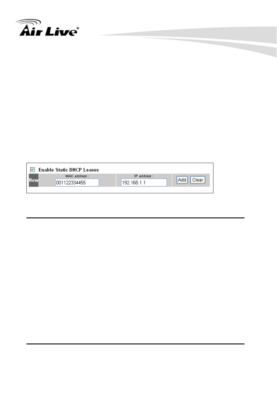 6-3 static dhcp leases table | AirLive WN-250R User Manual | Page 75 / 160
