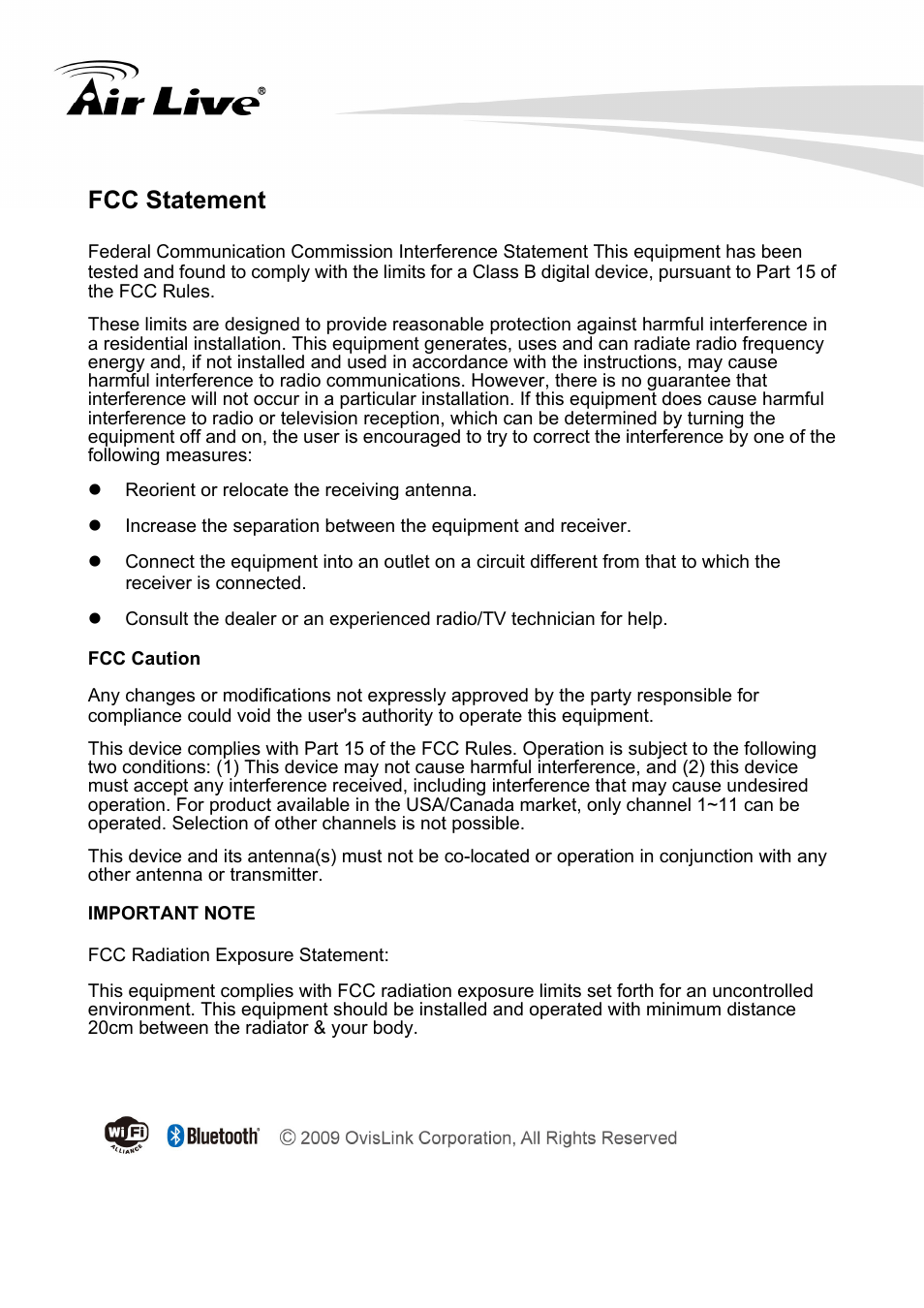 Fcc statement | AirLive WN-300PCI User Manual | Page 3 / 70