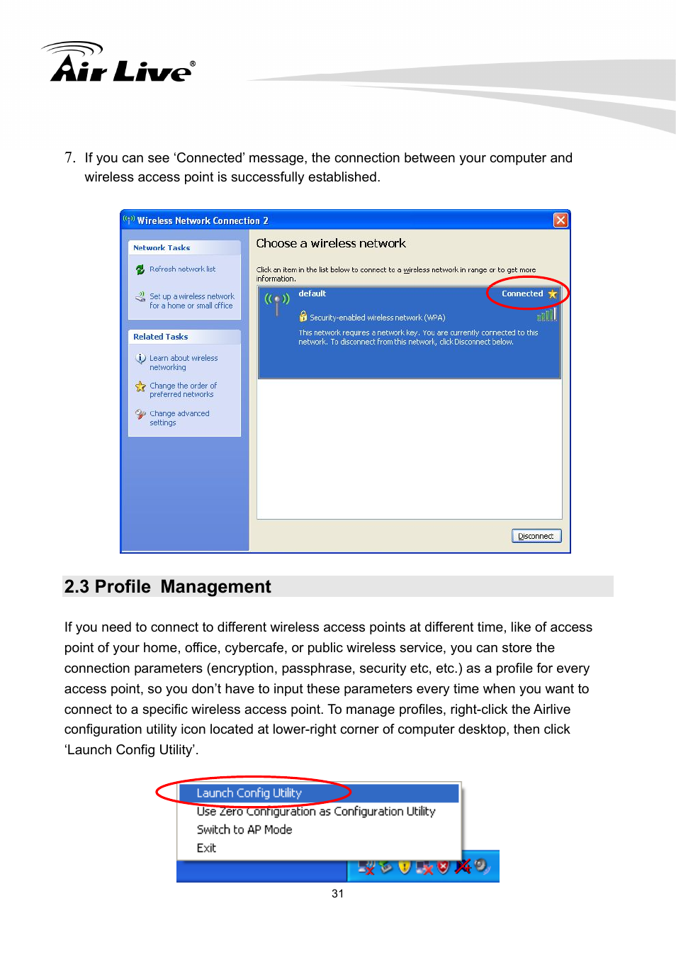 3 profile management | AirLive WN-300PCI User Manual | Page 35 / 70