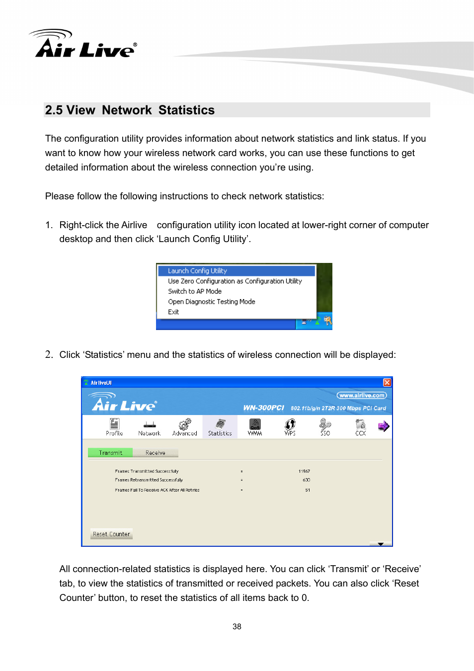 5 view network statistics | AirLive WN-300PCI User Manual | Page 42 / 70