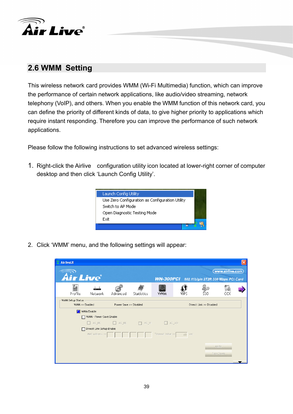 6 wmm setting | AirLive WN-300PCI User Manual | Page 43 / 70