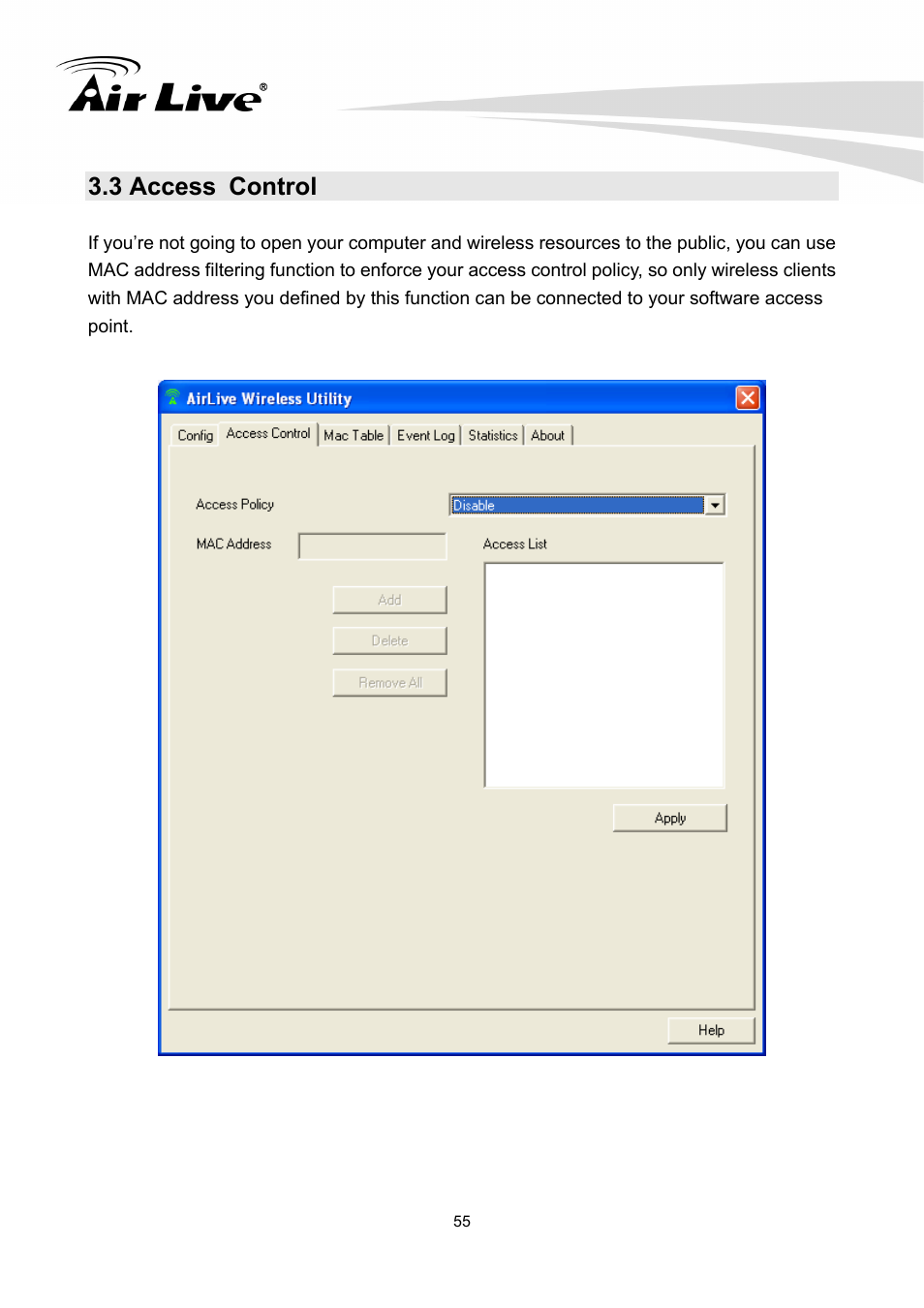 3 access control | AirLive WN-300PCI User Manual | Page 59 / 70