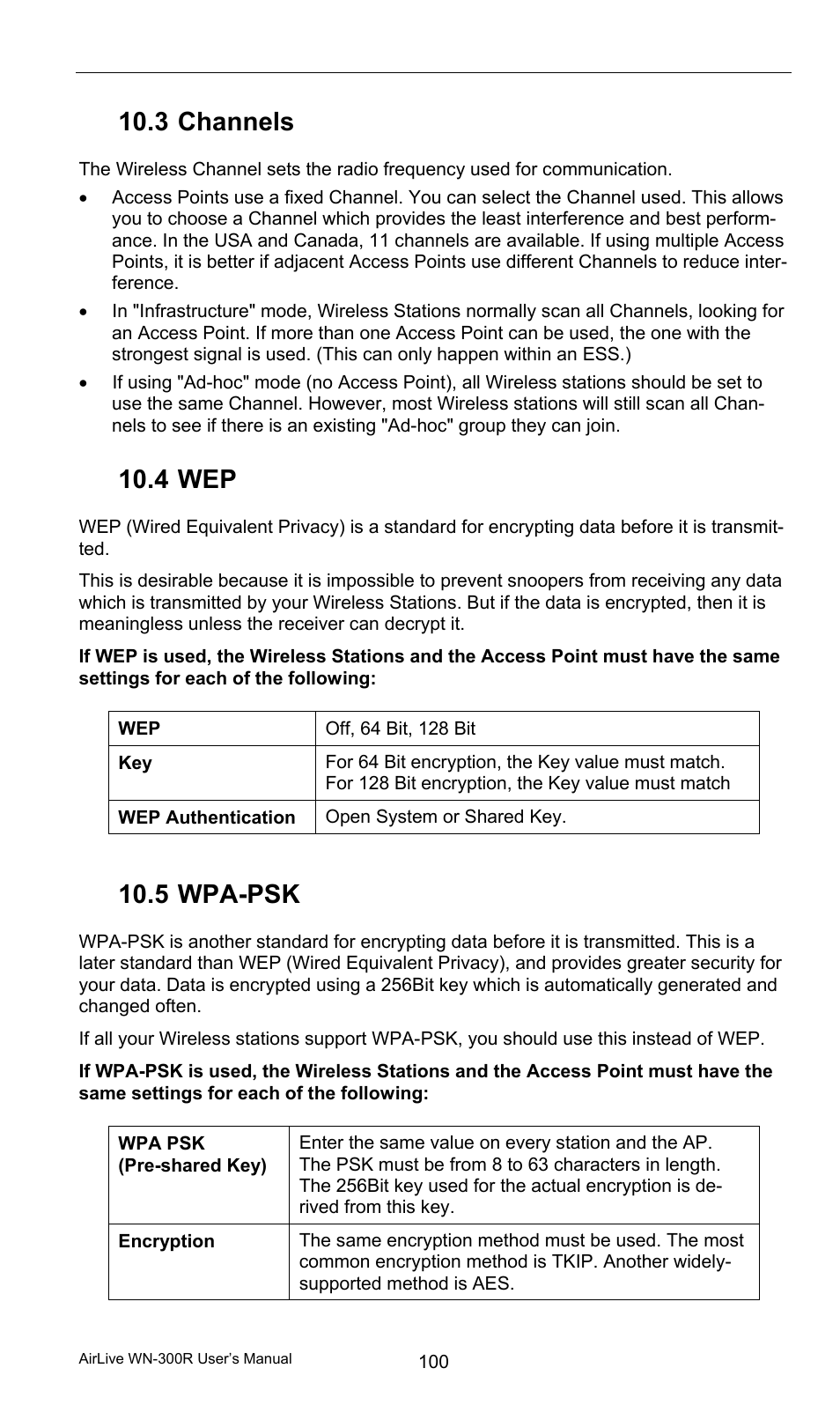 3 channels, 4 wep, 5 wpa-psk | Channels, Wpa-psk | AirLive WN-300R User Manual | Page 106 / 110