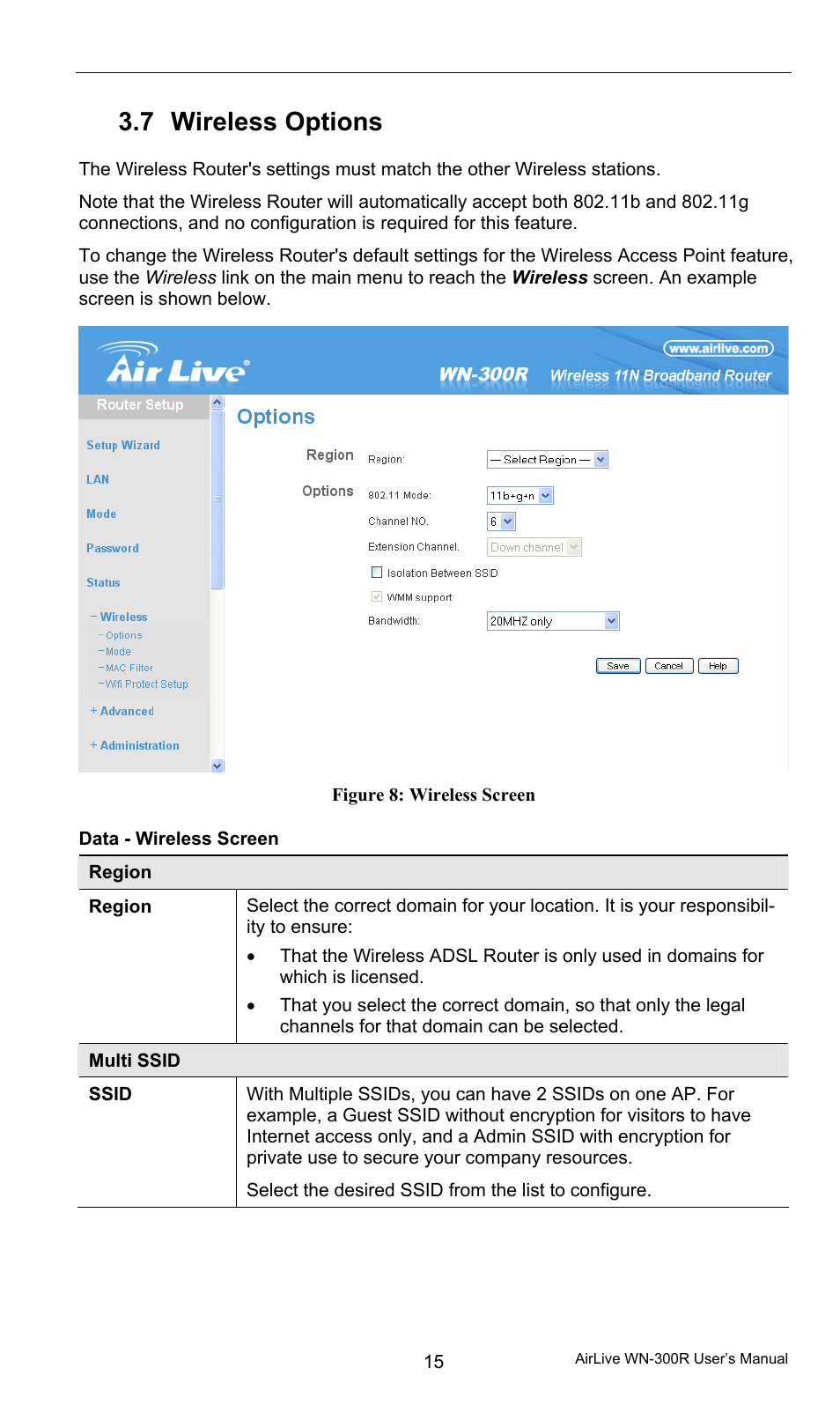 Data - wireless screen, 7 wireless options | AirLive WN-300R User Manual | Page 21 / 110