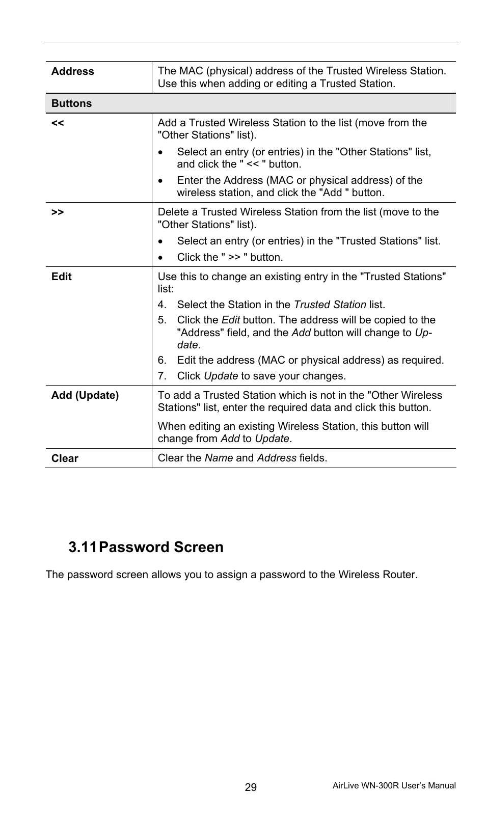 11 password screen, Password screen | AirLive WN-300R User Manual | Page 35 / 110