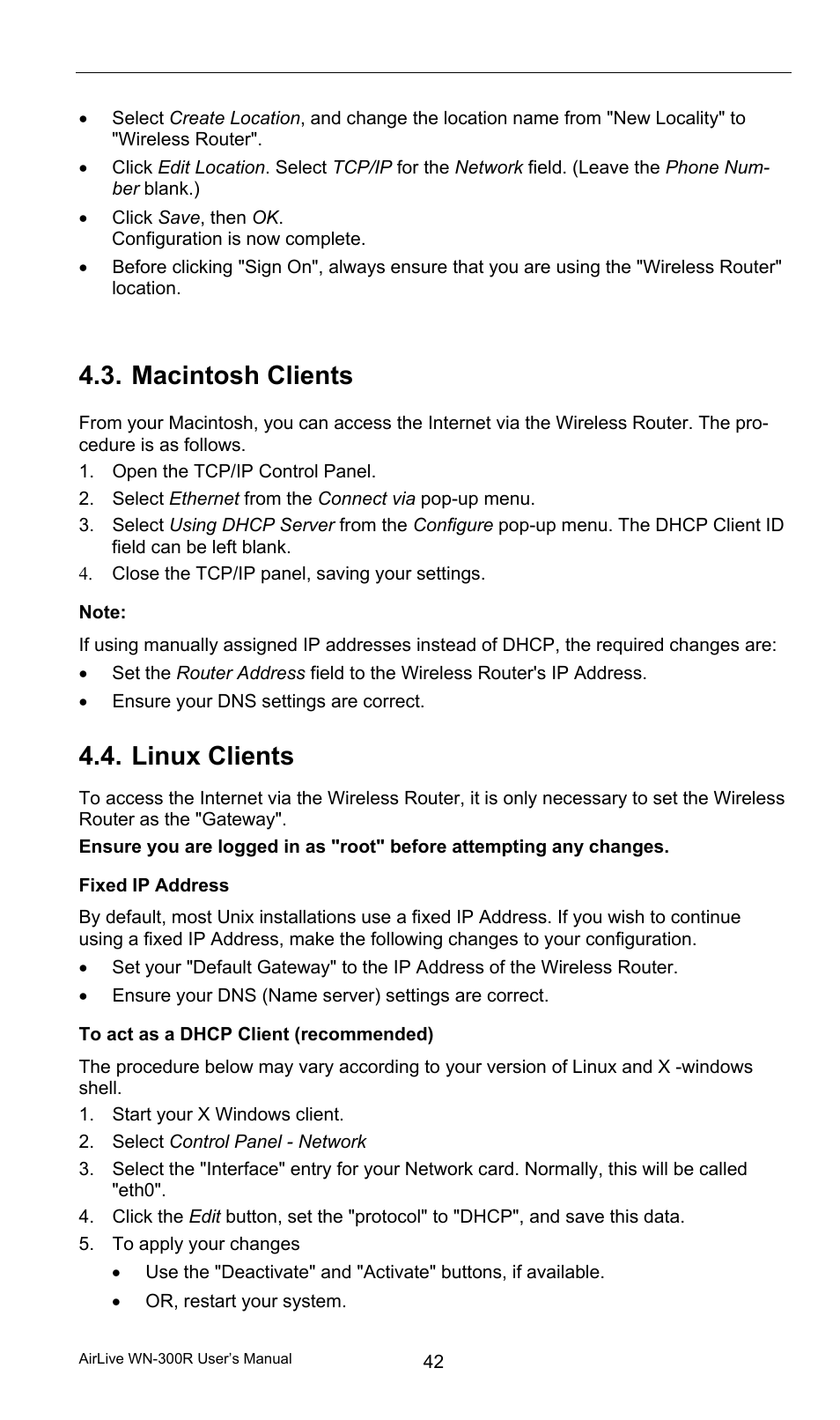 Macintosh clients, Linux clients | AirLive WN-300R User Manual | Page 48 / 110
