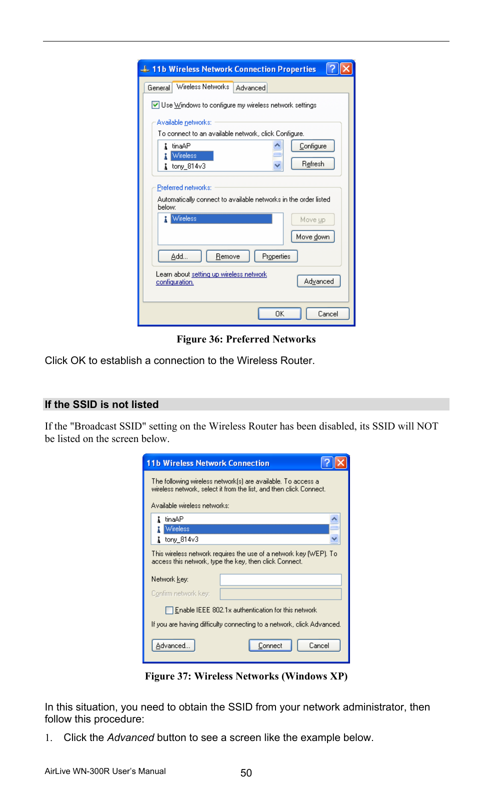 If the ssid is not listed | AirLive WN-300R User Manual | Page 56 / 110