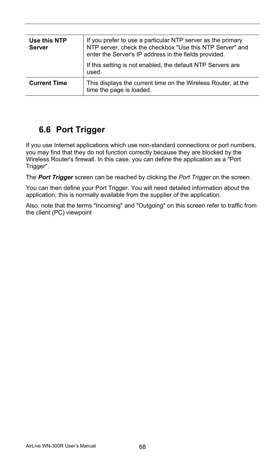 6 port trigger, Port trigger | AirLive WN-300R User Manual | Page 74 / 110