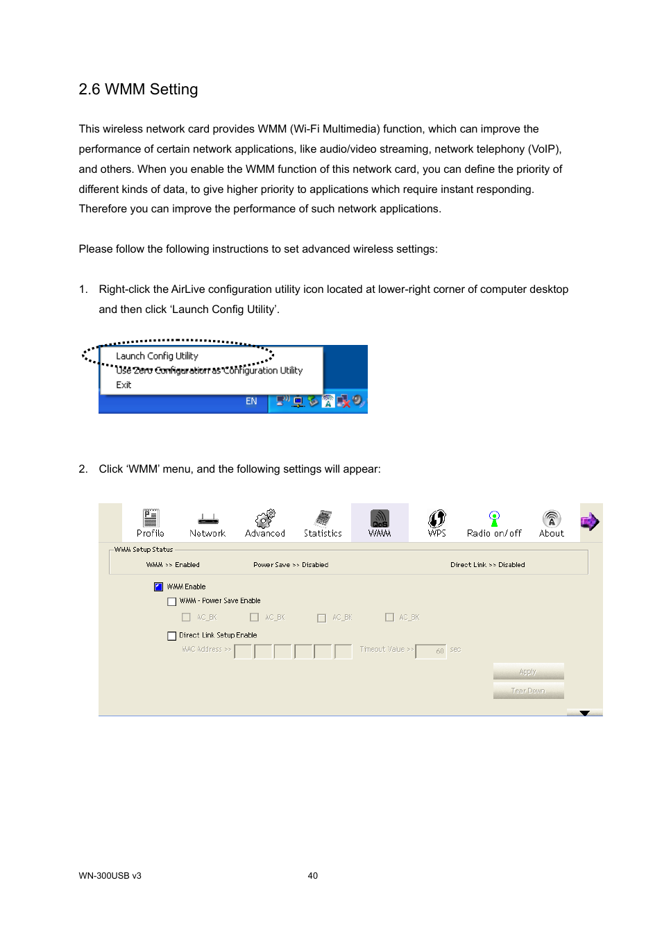 6 wmm setting | AirLive WN-300USB User Manual | Page 47 / 63