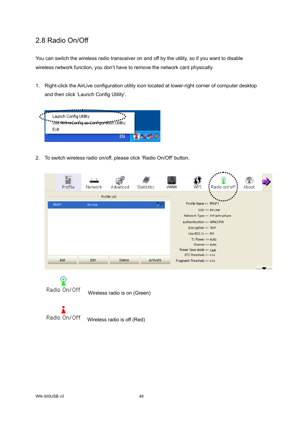 8 radio on/off | AirLive WN-300USB User Manual | Page 55 / 63