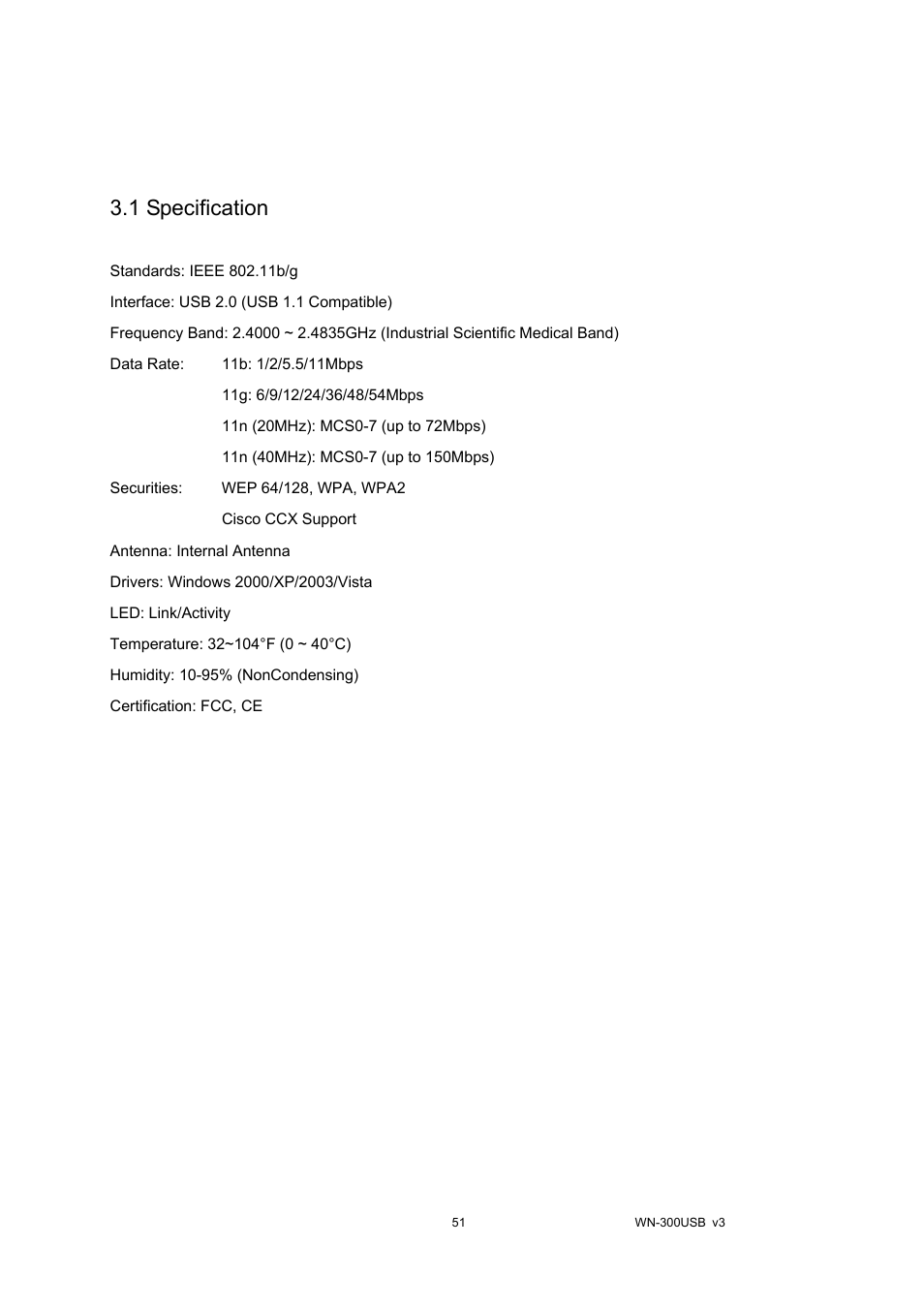 Chapter iii: appendix, 1 specification | AirLive WN-300USB User Manual | Page 58 / 63