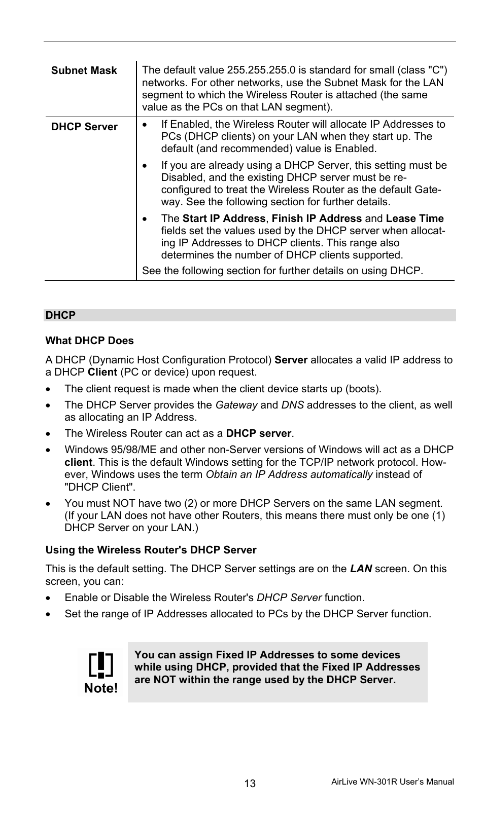 Dhcp, What dhcp does, Using the wireless router's dhcp server | AirLive WN-301R User Manual | Page 19 / 110