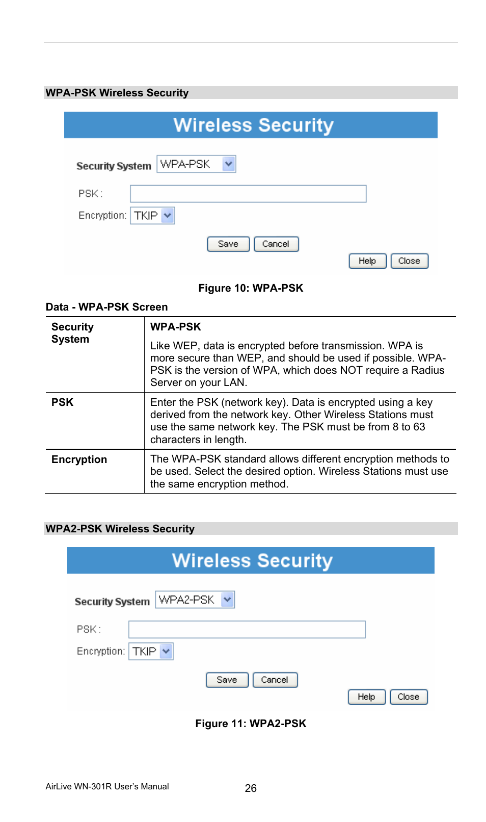 Wpa-psk wireless security, Data - wpa-psk screen | AirLive WN-301R User Manual | Page 32 / 110