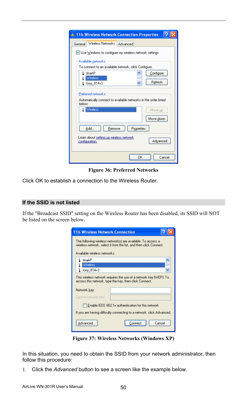 If the ssid is not listed | AirLive WN-301R User Manual | Page 56 / 110