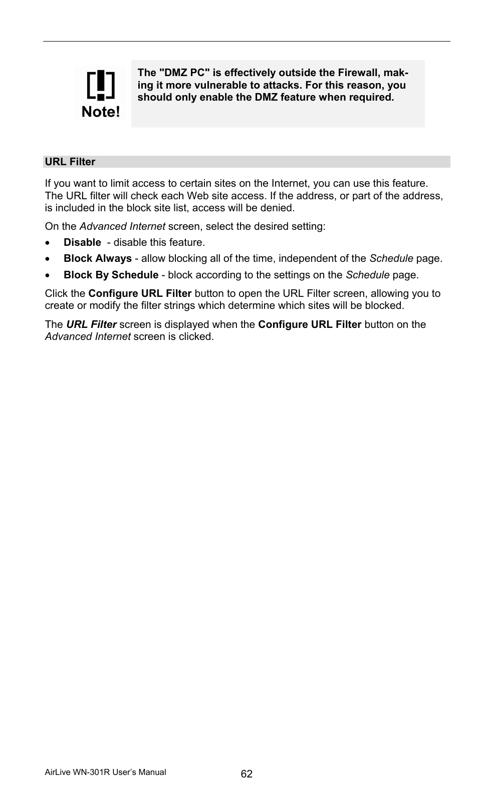 Url filter | AirLive WN-301R User Manual | Page 68 / 110