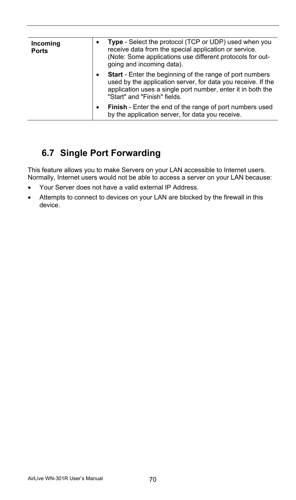 7 single port forwarding, Single port forwarding | AirLive WN-301R User Manual | Page 76 / 110