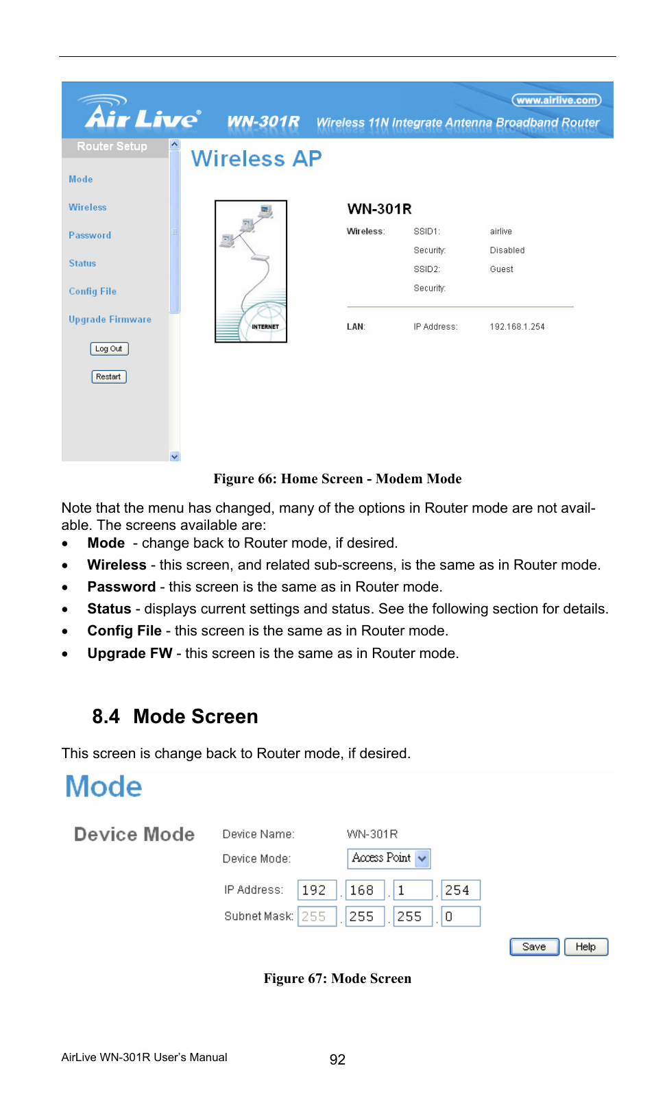 4 mode screen, Mode screen | AirLive WN-301R User Manual | Page 98 / 110