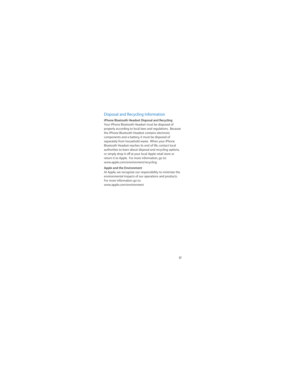 Apple Bluetooth Headset User Manual | Page 17 / 20