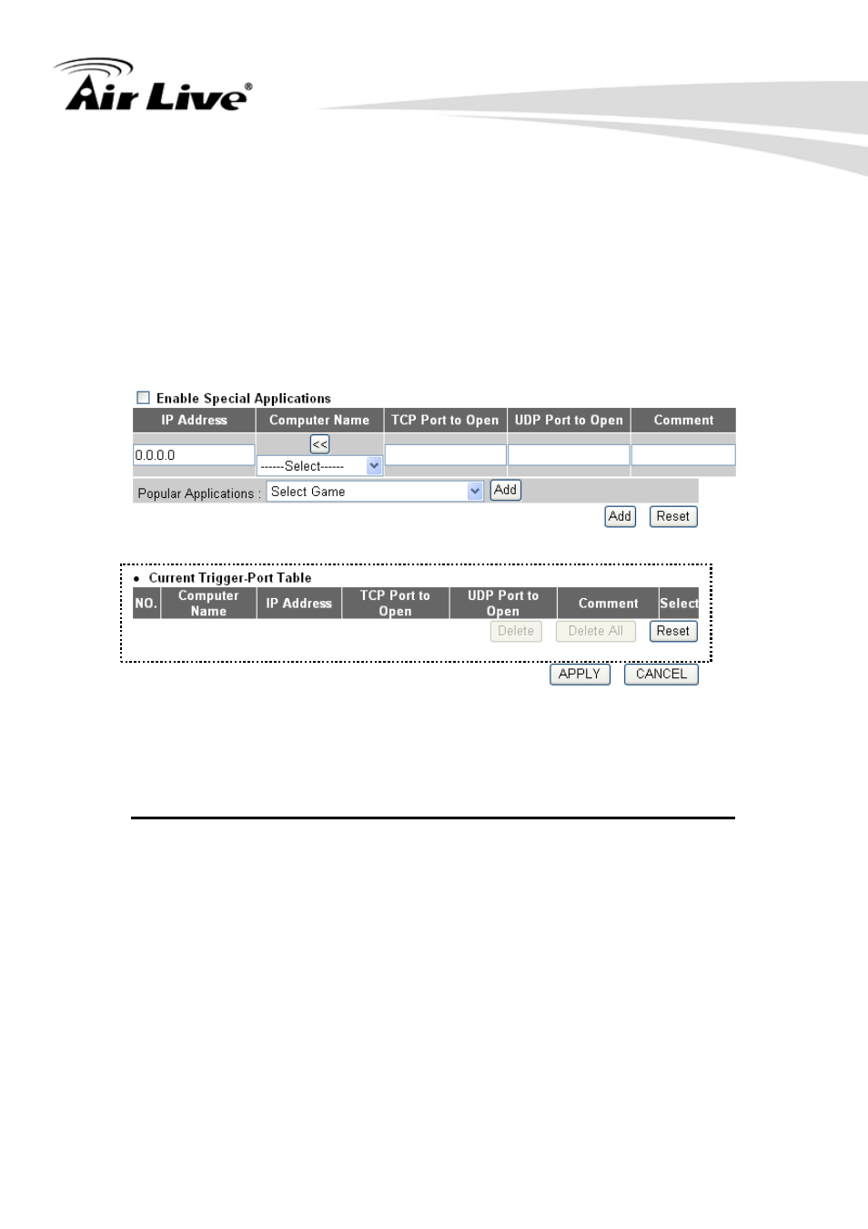 Port mapping for special applications | AirLive WN-350R User Manual | Page 130 / 176