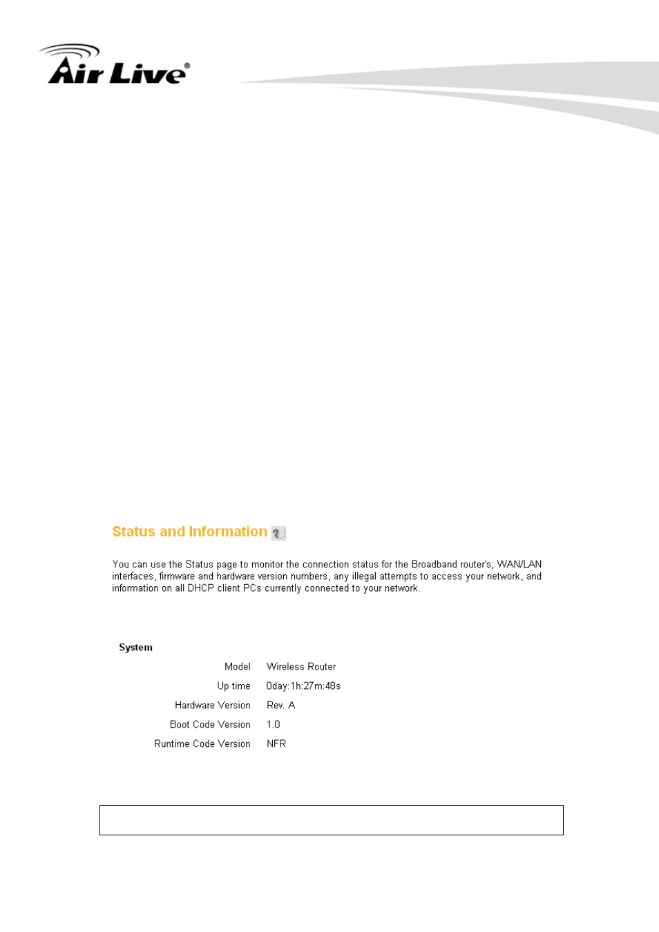 System status, System information and firmware version | AirLive WN-350R User Manual | Page 155 / 176