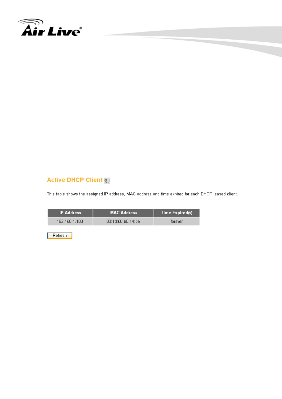 Active dhcp client list | AirLive WN-350R User Manual | Page 160 / 176