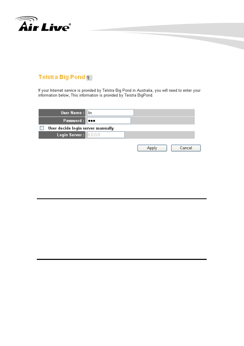 Setup procedure for ‘telstra big pond | AirLive WN-350R User Manual | Page 68 / 176