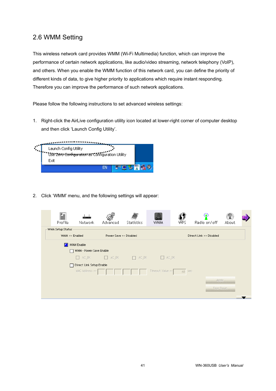 6 wmm setting | AirLive WN-360USB User Manual | Page 46 / 62