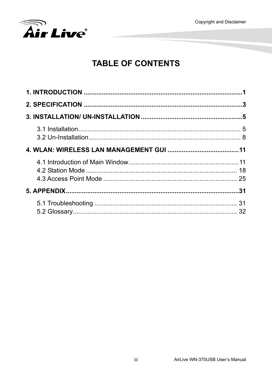 AirLive WN-370USB User Manual | Page 4 / 40