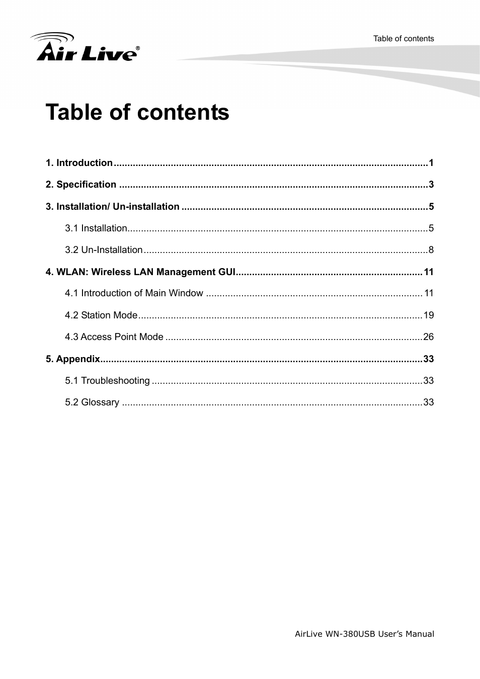 AirLive WN-380USB User Manual | Page 4 / 42