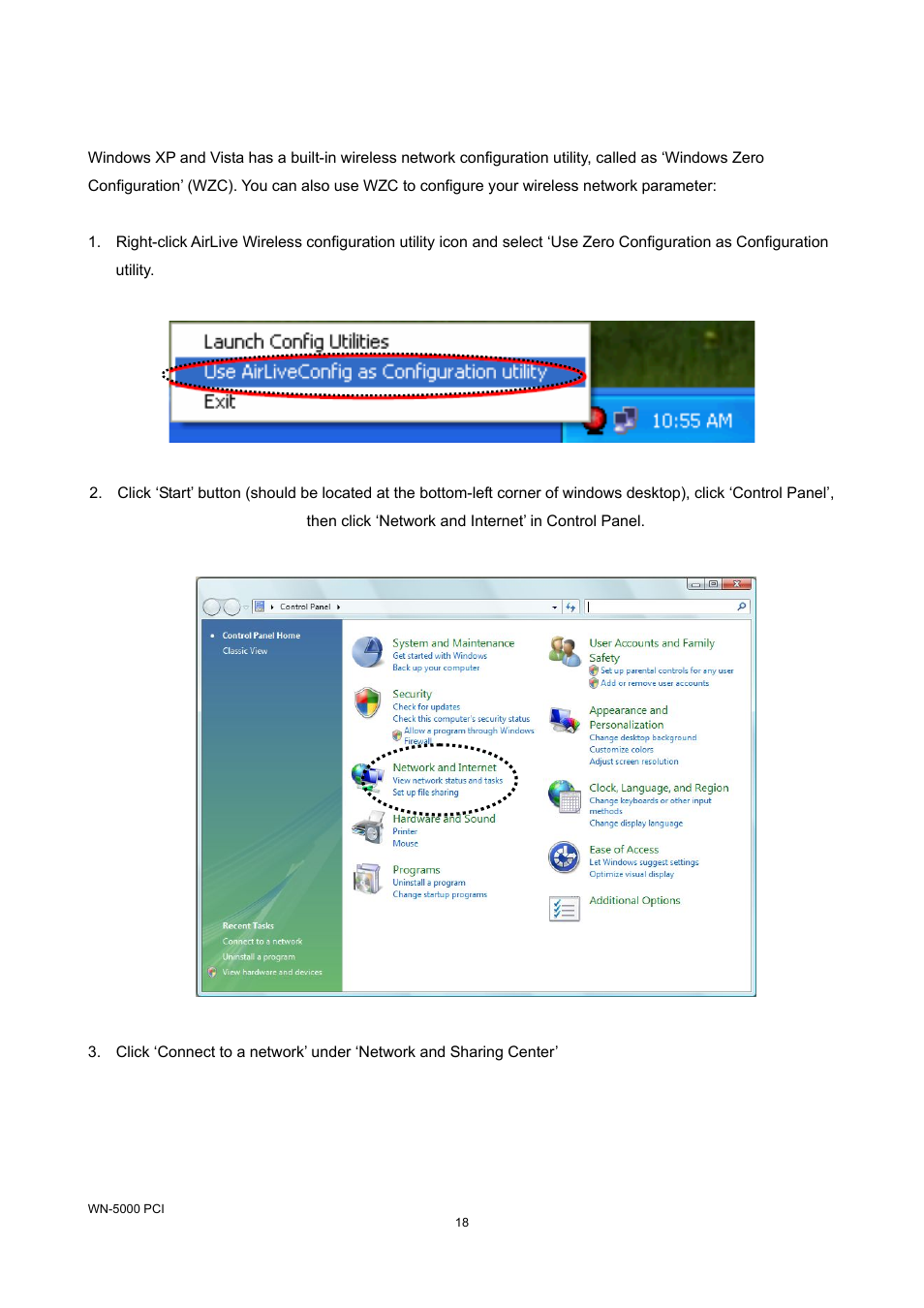 2-2 using windows zero configuration, Using windows zero configuration | AirLive WN-5000PCI User Manual | Page 21 / 50