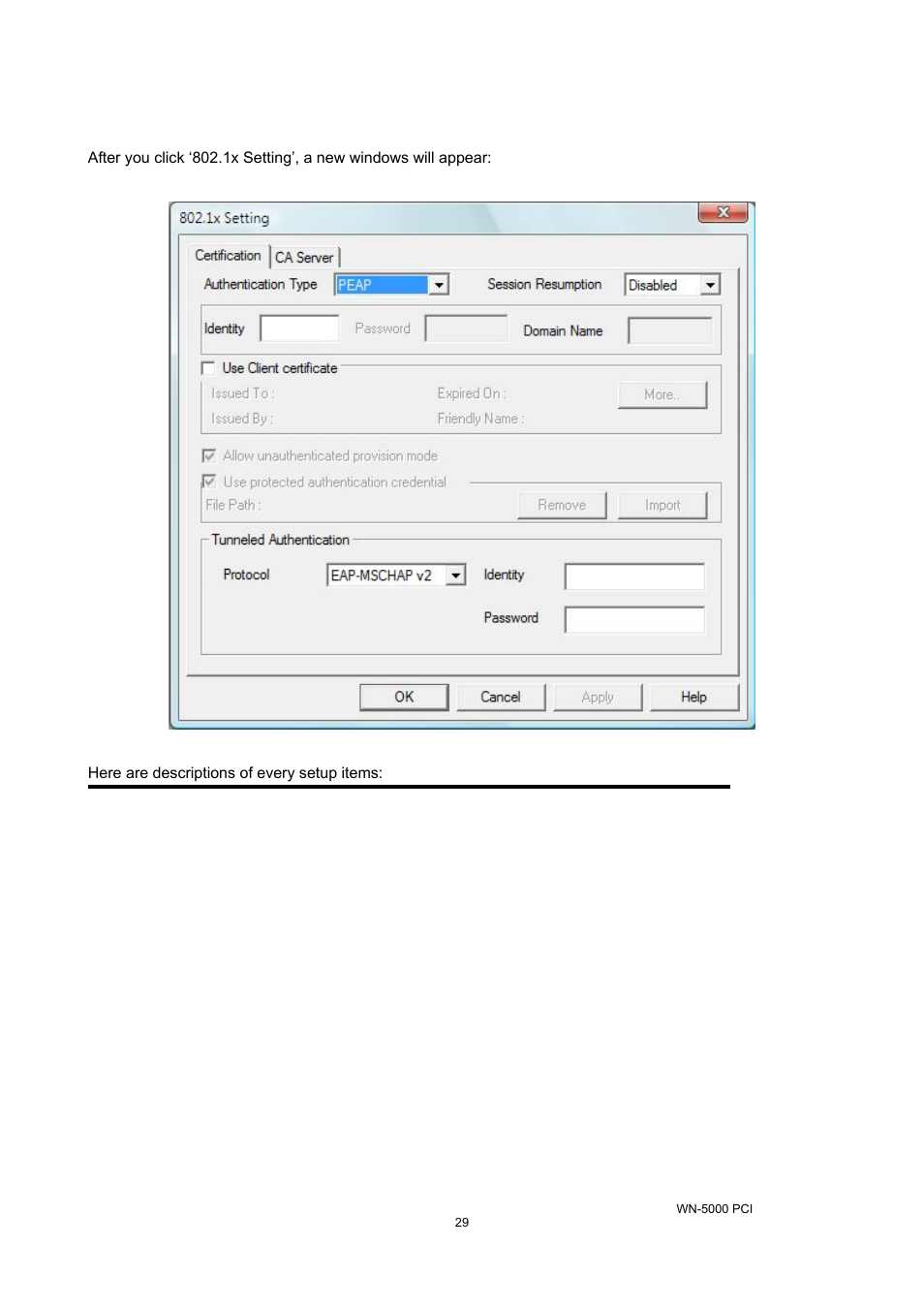 3-2 using 802.1x – certification | AirLive WN-5000PCI User Manual | Page 32 / 50