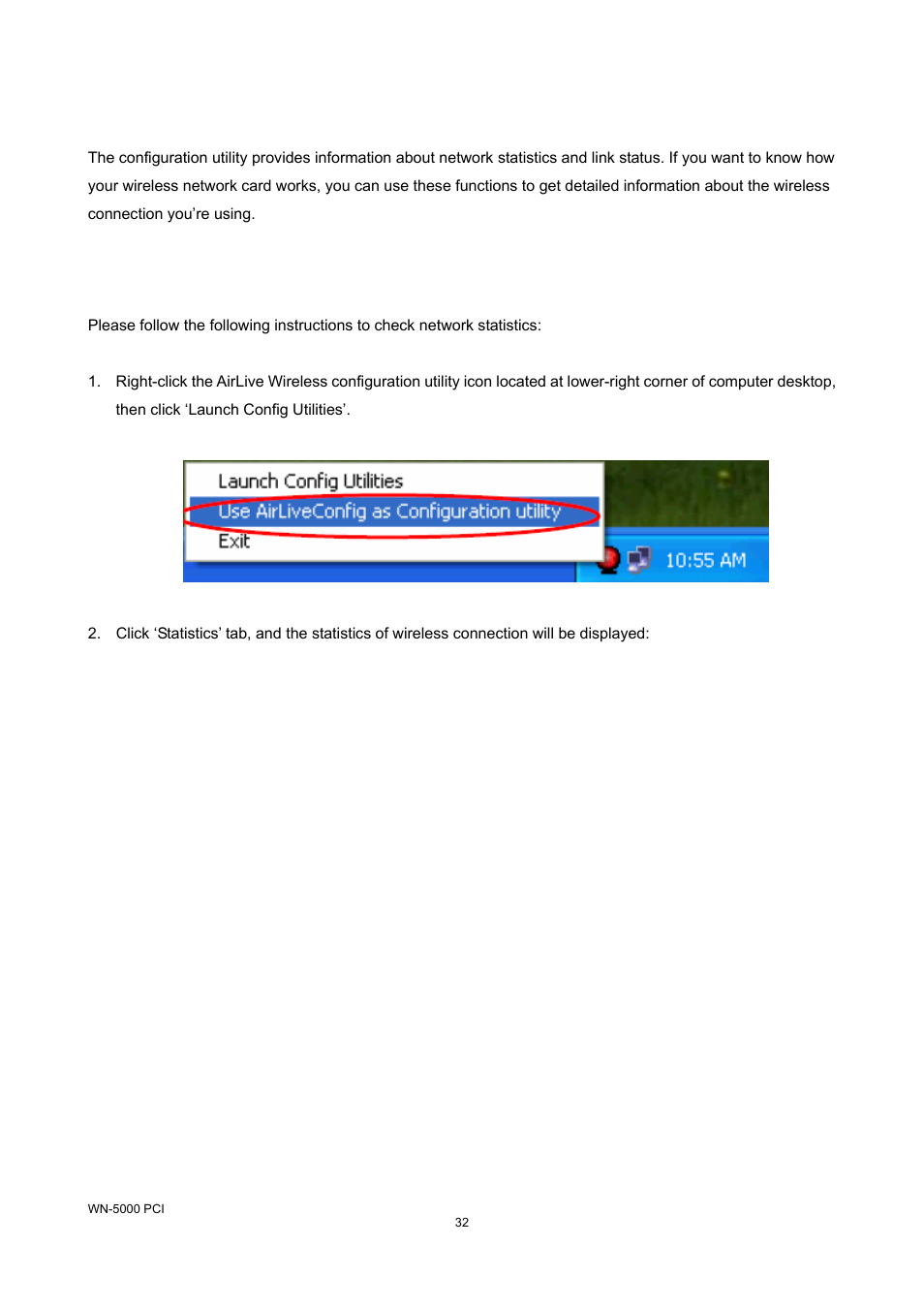 4 view network statistics and link status, 4-1 network statistics, View network statistics and link status | AirLive WN-5000PCI User Manual | Page 35 / 50