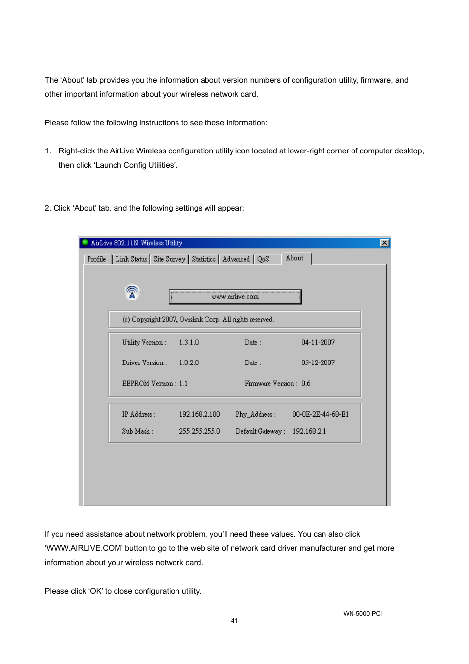 7 about, About | AirLive WN-5000PCI User Manual | Page 44 / 50