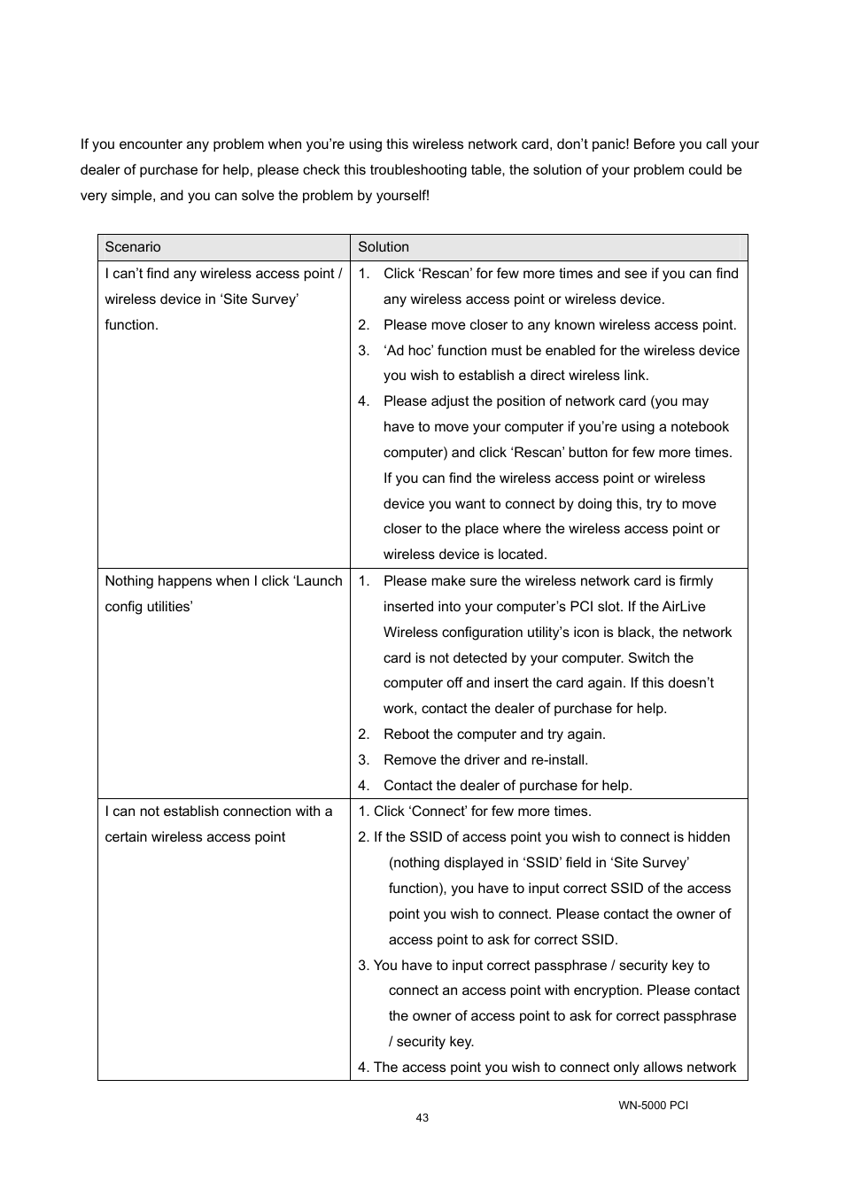 2 troubleshooting | AirLive WN-5000PCI User Manual | Page 46 / 50