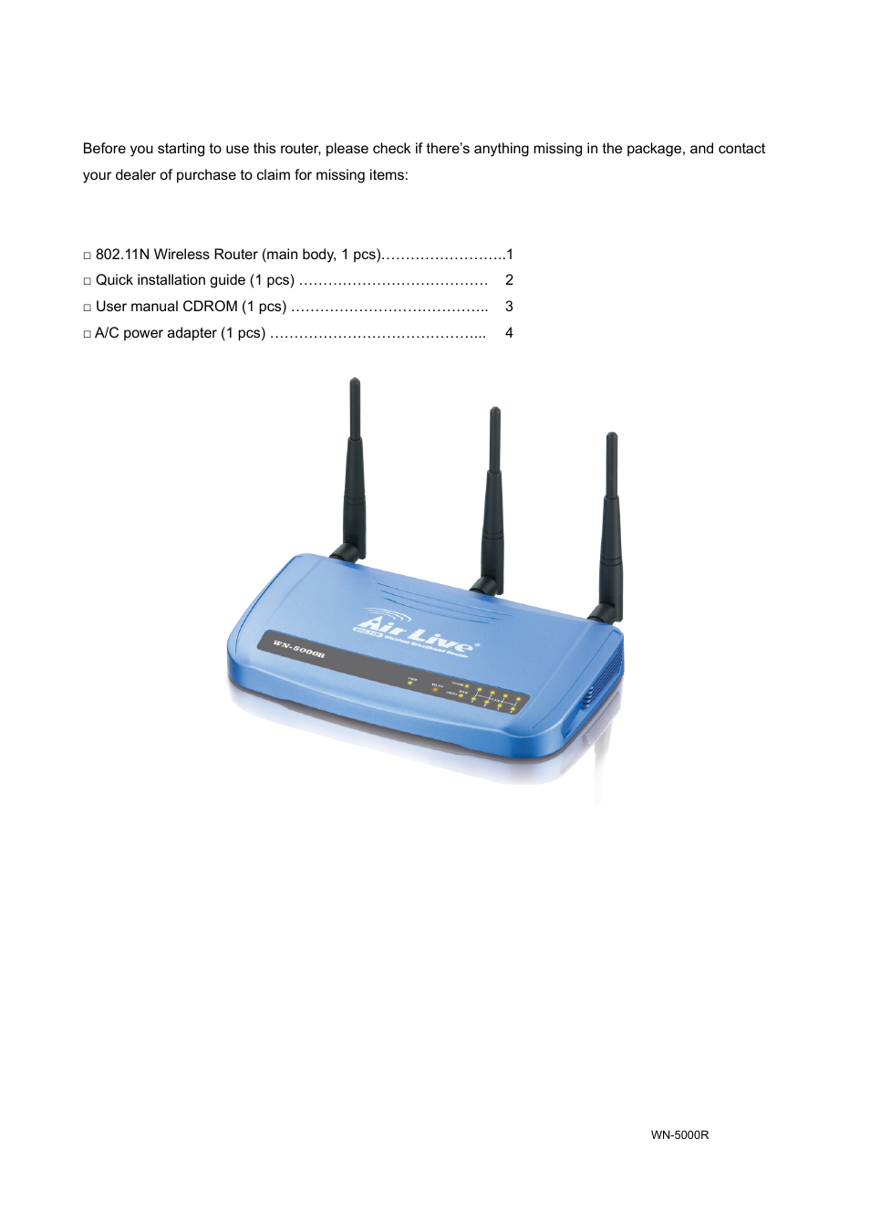 4 package contents | AirLive WN-5000R User Manual | Page 10 / 107