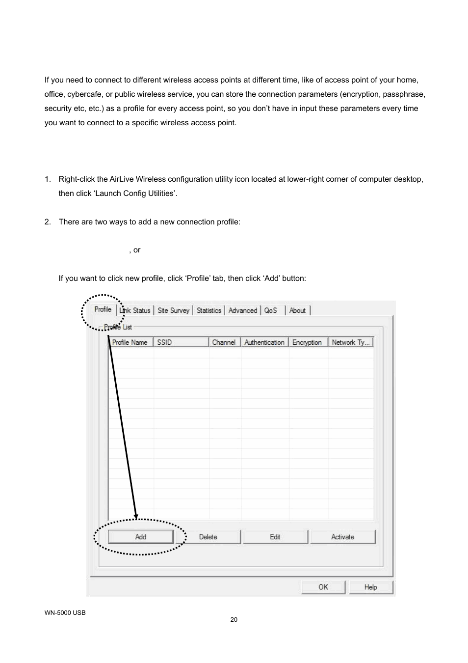 3 connection profile management | AirLive WN-5000R-USB v2 User Manual | Page 23 / 47