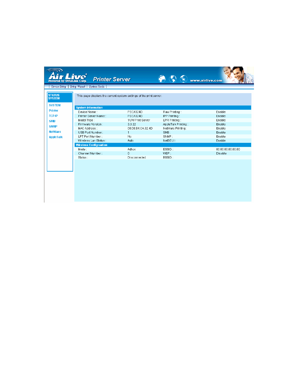 3 device status, 1 system | AirLive WP-201G User Manual | Page 98 / 134