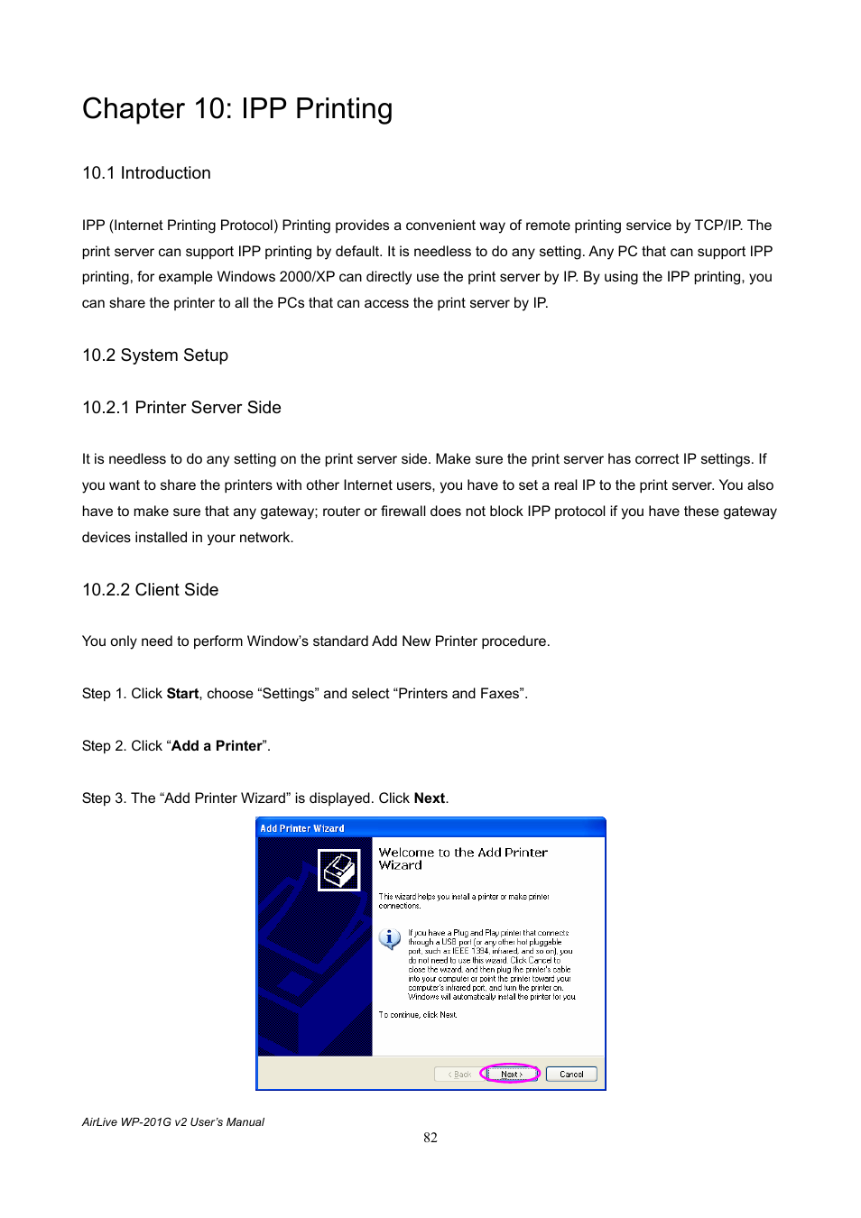 Chapter 10: ipp printing | AirLive WP-201G V2 User Manual | Page 90 / 97