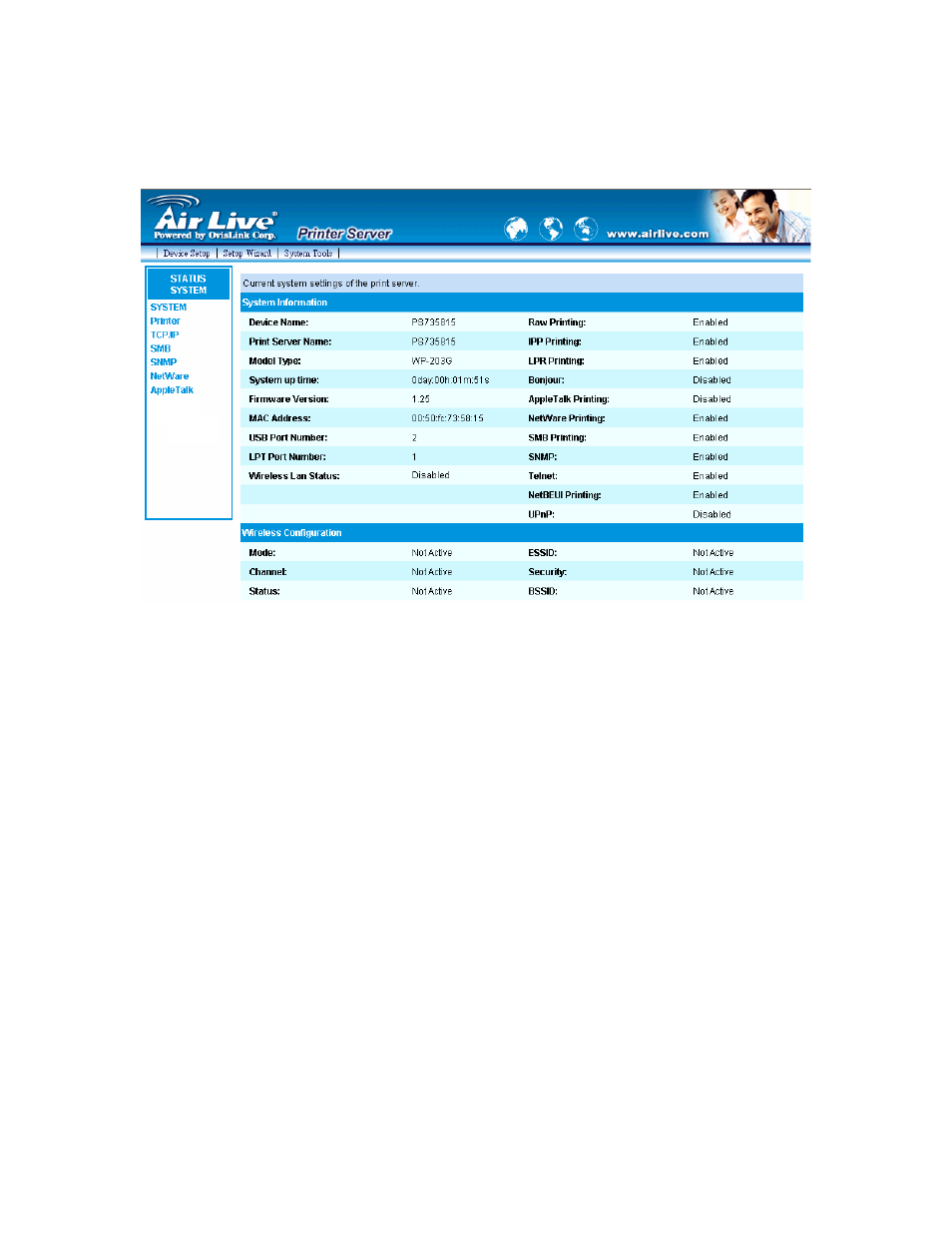 3 device status, 1 system | AirLive WP-203G User Manual | Page 76 / 132