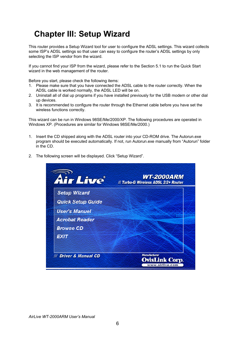 Chapter iii: setup wizard | AirLive WT-2000ARM User Manual | Page 11 / 65