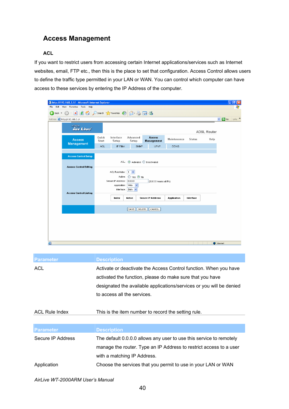 Access management | AirLive WT-2000ARM User Manual | Page 45 / 65