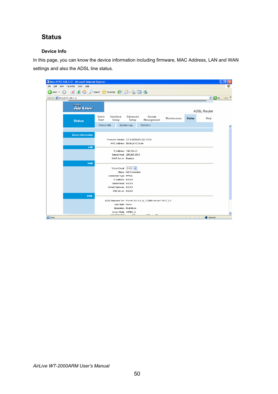 Status | AirLive WT-2000ARM User Manual | Page 55 / 65