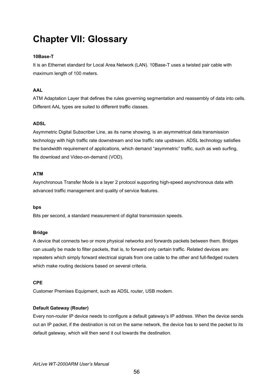 Chapter vii: glossary | AirLive WT-2000ARM User Manual | Page 61 / 65