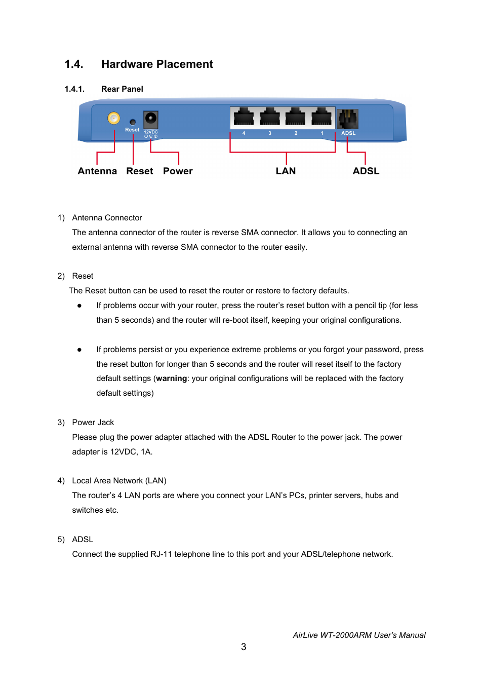 Hardware placement | AirLive WT-2000ARM User Manual | Page 8 / 65