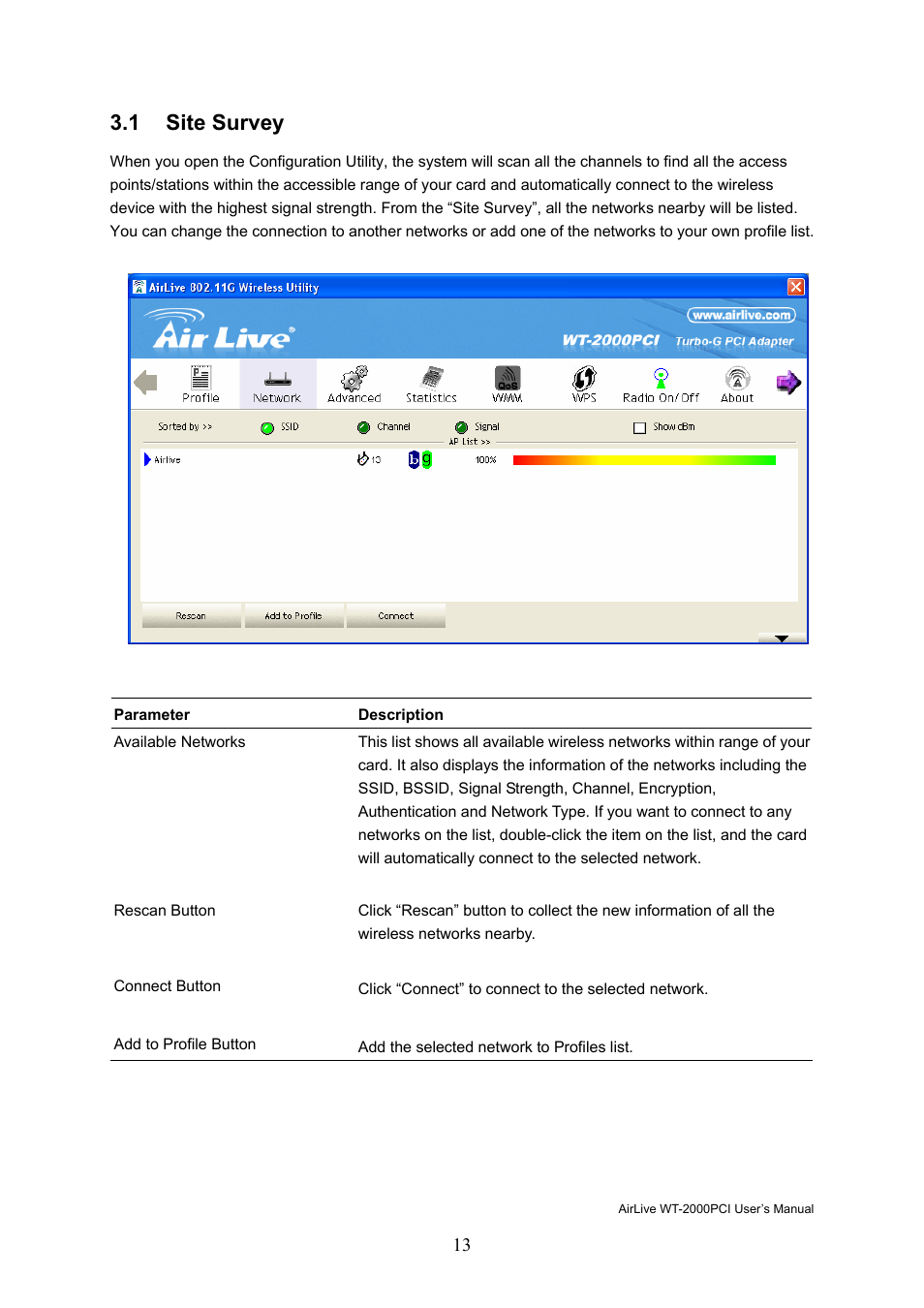 1 site survey | AirLive WT-2000PCI User Manual | Page 14 / 35