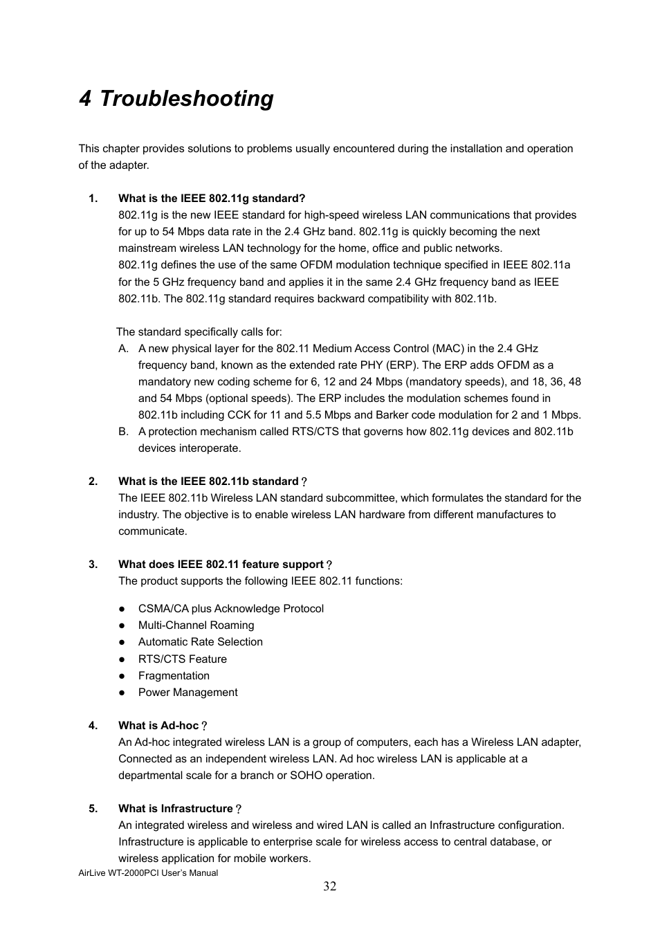 4 troubleshooting | AirLive WT-2000PCI User Manual | Page 33 / 35